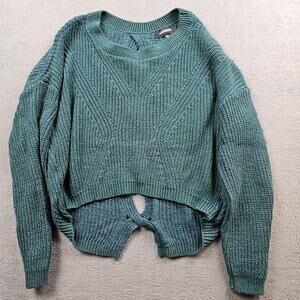 EXPRESS Knit Sweater Cropped Womens Medium Green Open Back Cable
